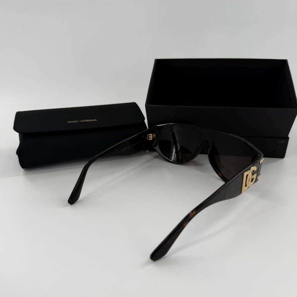 Dolce & Gabbana DG 4499 Dark Havana Tortoise Sunglasses Gold DG Logo Pilot 57mm‎